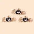 Spooky black enamel spider charms with gold plating and smile design for Halloween DIY crafts - Black