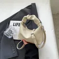 Chic beige dumpling bag with litchi texture and knotted handle for women - No Pendant / Off White