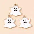 Three cute white enamel ghost charms with gold frames for Halloween DIY jewelry making - White