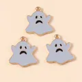 Three ghost charms with grey enamel and gold metal frame for Halloween jewelry DIY - Gray