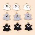 Set of 9 Halloween ghost pendants in gold-plated alloy with white grey and black enamel - Multicolor