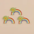 Rainbow daisy flower alloy pendant charm with golden frame for DIY jewelry making - Green