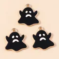 Three spooky black enamel ghost charms with gold metal base for DIY jewelry making - Black