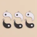 Yin Yang Tai Chi enamel alloy charms in black and white with silver frames for DIY jewelry - Silver Base Mixed Color