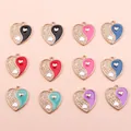 DIY heart-shaped Tai Chi yin yang pendants with metal frames in multiple colors - Multicolor