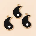 Golden alloy Yin Yang Tai Chi pendants with black enamel and white dot details - Gold Black