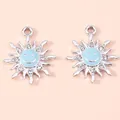 Detail view of silver sunflower smiley charms with blue enamel and sparkling rhinestones - Silver Blue