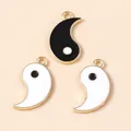 Three-piece Yin Yang enamel charms in teardrop shapes with gold-plated metal borders - Gold-tone Multi-color