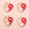 DIY Chinese style Yin Yang heart alloy pendants with red enamel for jewelry making - Red