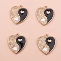 DIY Chinese style heart-shaped Tai Chi pendants with matte gold and black enamel finish - Black