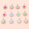 Colorful sunflower smile face alloy pendants with rhinestones for DIY jewelry making - Multicolor