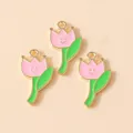 Ciondoli a forma di tulipano rosa in smalto con sorrisi per gioielli e accessori fai da te - Rosa Rosso