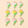 Ciondoli a tulipano in smalto con faccine rosa e gialle per creazione di gioielli fai da te - Multicolore