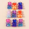 Set of 9 colorful resin gummy bear pendants with glitter and gradient effect for DIY jewelry - Multicolor Gradient Bear