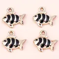 Pack of golden fish charms with black enamel stripes for DIY jewelry making - 10 Pieces/Pack / Gold Black