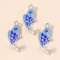 Set of blue enamel koi fish charms with silver-tone scales for DIY jewelry making - Silver