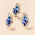 Three blue koi fish charms with gold plating and enamel scales for jewelry making - Gold