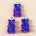 Drei Harz Gummibärchen Anhänger mit blau-violettem Farbverlauf und silbernen Glitzer - Blau Verlauf Bär