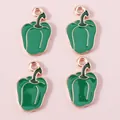 Set of 4 green chili pepper charms with rose gold metal edges for DIY jewelry making - Green
