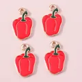 Red simulation chili pepper pendants with green stems and gold plating for DIY jewelry - Red