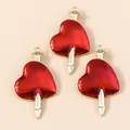 Set of 3 gold heart alloy charms with red enamel and nail design for DIY jewelry - Gold