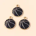Three round black and gold enamel basketball pendants for DIY jewelry and necklaces - Black