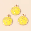 Set of three yellow basketball charms with gold alloy frames for DIY jewelry and keychains - Yellow