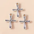 Vintage silver alloy cross pendants with gothic wrap detail for DIY jewelry making - Silver Cross