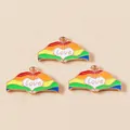 Detail of alloy heart gesture pendants with rainbow oil drips and love engraving - Rainbow Hand Gesture
