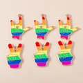 Close-up of six-piece rainbow enamel love and peace gesture charms with gold metal edges - Mixed Style