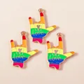 Rainbow enamel hand gesture love charm pendants with heart cutout in gold plating - Love Gesture