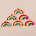 6pcs Rainbow Heart Alloy Charms with Love Wins Text for DIY Jewelry Making - Multicolor