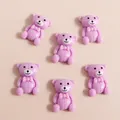 Lot de 6 oursons mignons en résine violette avec nœuds roses pour bricolage DIY - Violet