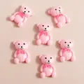Set of 6 cute pink resin bear charms with bows for DIY phone cases and craft hair clips - Pink