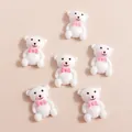 Set of six white cartoon resin bears with pink bows for DIY phone case crafts - White