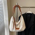 White tote bag with cloud marble print, brown leather strap and gold chain decoration - Without Pendant / Off-white