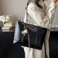 Large black PU leather tote bag with glossy finish and cute ice cream charm detail - With Pendant / Black