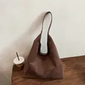 Retro brown suede tote bag for women featuring a minimalist large capacity design - Coffee without Pendant