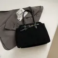 Matte black suede tote bag with golden metal buckle and spacious commuter design - No Pendant / Black