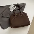 Dark brown suede tote bag for women featuring matte finish and gold metal accents - No Pendant / Brown