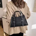Classic black high-capacity tote bag for women featuring metal buckle straps and handles - Standard Spec / Black without Pendant