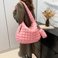 Pink puffy pleated cloud bag with quilted nylon texture and round coin purse - Shoulder Bag And Small Pouch Set / Pink