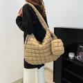 Quilted khaki puffer shoulder bag set with matching pouch and stylish letter detail - Shoulder Bag And Small Pouch Set / Khaki