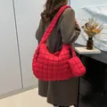 Red quilted puffer shoulder bag with a matching mini coin purse and long straps - Shoulder Bag And Small Pouch Set / Red