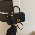 Stijlvolle zwarte matte handtas met gouden draaisluiting getoond in een handgedragen pose - 21.5*7*12 / Zonder hanger / Zwart