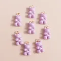 Lavender resin bear charms with golden jump rings for DIY jewelry and crafts, 8 piece set - Purple