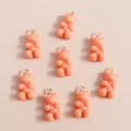 Set of 8 resin gummy bear charms with metal jump rings for DIY jewelry in candy pink - Orange Pink
