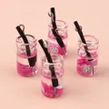 Miniature dragon fruit tea cup charms with metal hooks for DIY jewelry and keychains - Pitaya Fruit Cup