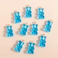 Blue translucent resin gummy bear pendants with golden rings for DIY jewelry - Lake Blue