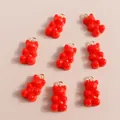 30pcs set of candy red resin bear charms with gold loops for DIY jewelry making - Red